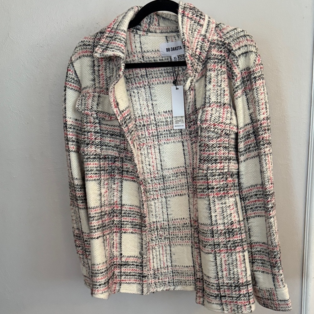 BB Dakota Pink and Cream Plaid Jacket